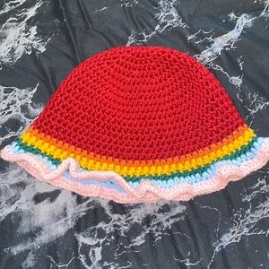 Crochet rainbow bucket hat